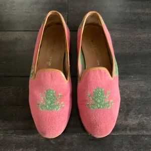 Stubbs & Wootton pink frog needlepoint shoes wom 8